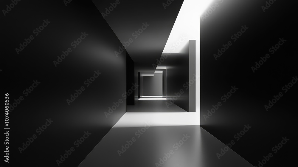 Fototapete Abstract modern architecture with a black background featuring an empty open space interior 3D rendering