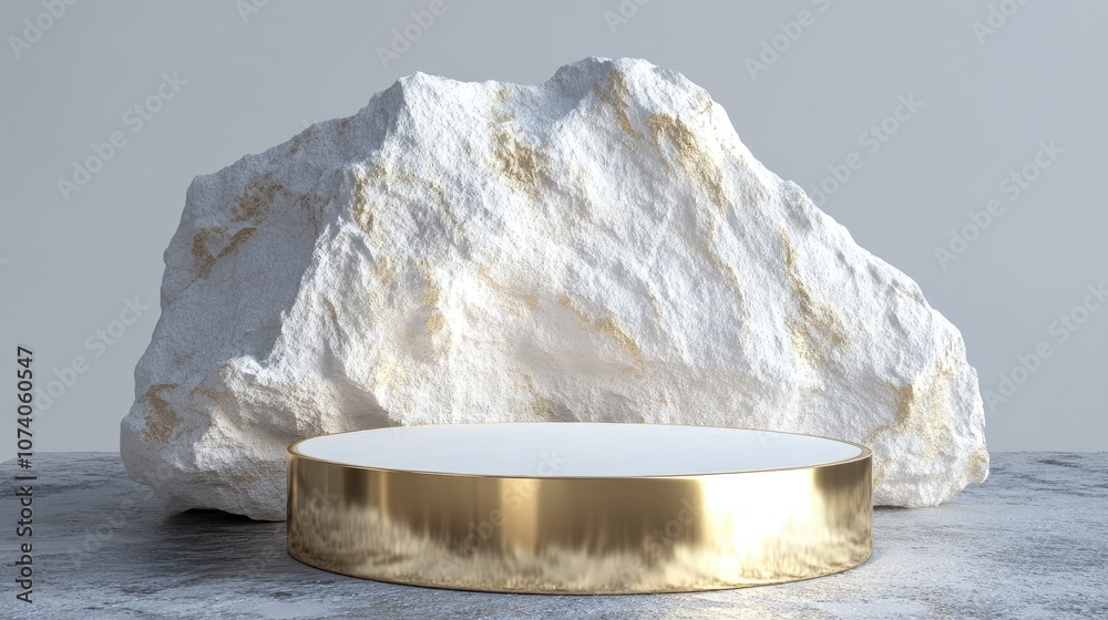 Aufkleber abstract white stone rock featuring a gold podium background for product and cosmetic display showca
