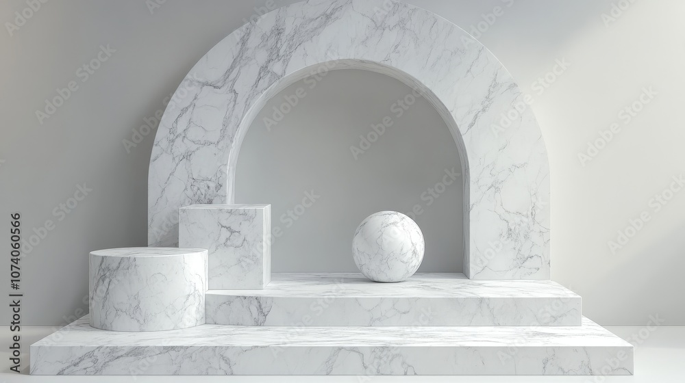 Poster White marble product display 3D rendering