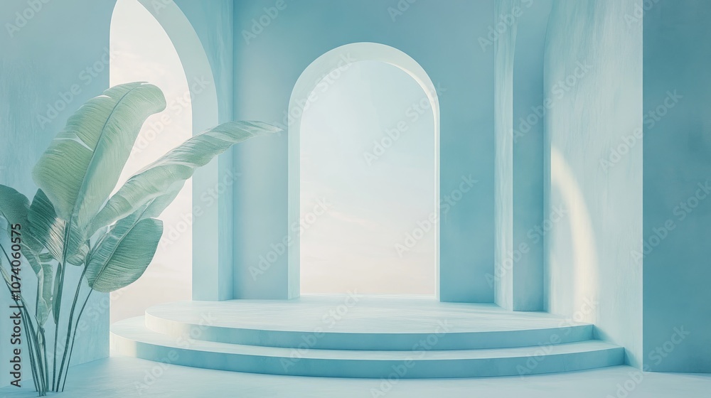 Poster 3d render of a soft blue pastel minimal background template for showcasing products