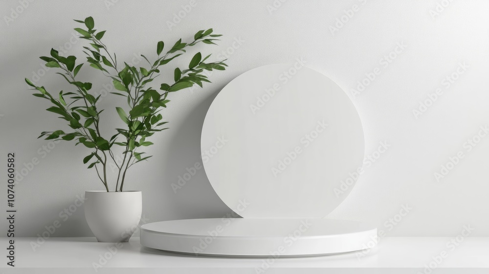 Poster Minimalistic abstract background featuring a podium concept for product display on a white backdrop 3D rendering illustration
