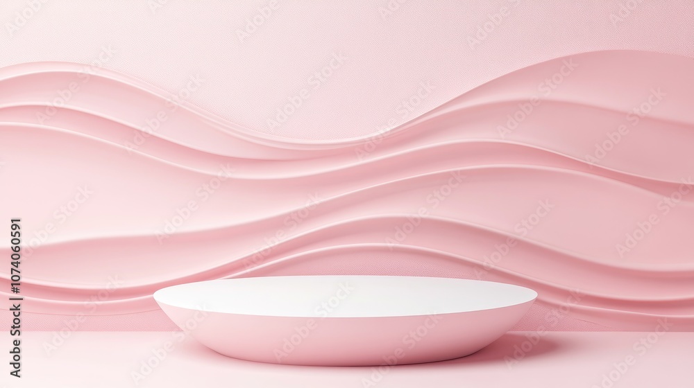 Fototapete abstract curved podium on a pink pastel background with wavy elements adorable 3d render for showcas