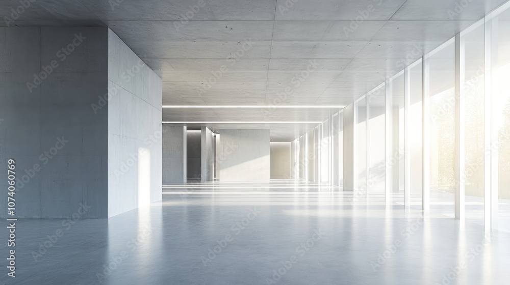 Aufkleber Abstract modern architectural background featuring an expansive open interior space 3D rendering