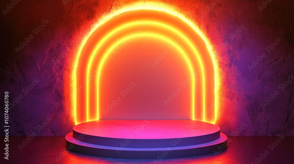Poster 3D rendering of a vibrant studio podium backdrop ideal for product promotion and presentation showcase