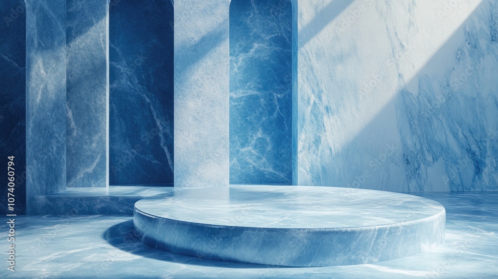 Aufkleber Abstract blue background with podium in 3D rendering