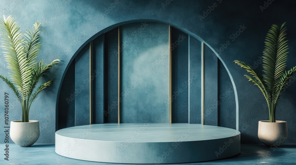 Aufkleber abstract blue geometric background featuring a podium in a contemporary style 3d rendering