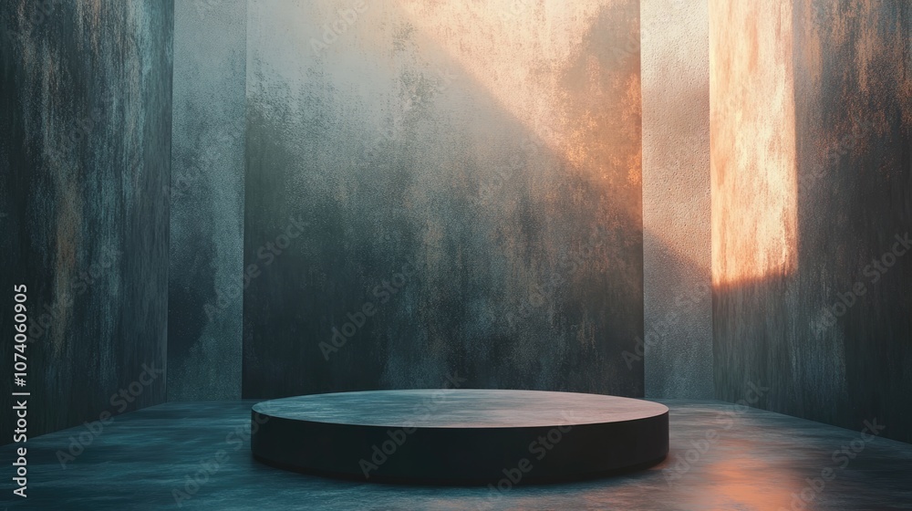Poster abstract background featuring a podium and wall scene created through 3d illustration and rendering