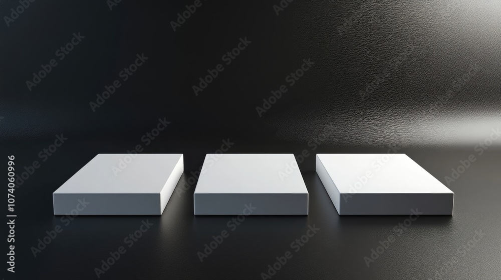 Leinwandbilder vignette depiction of four white square platforms on a black background studio setting 3d render