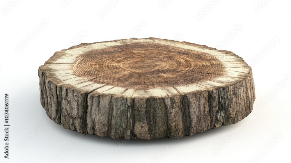Poster 3d render of an isolated tree trunk cut on a white background