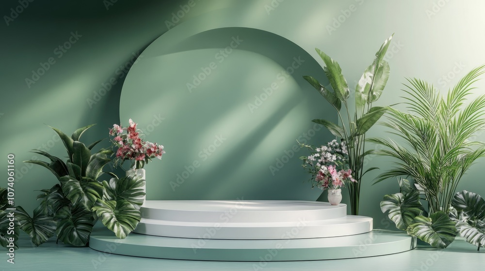 Poster Stylish podium display for product showcase 3D rendering