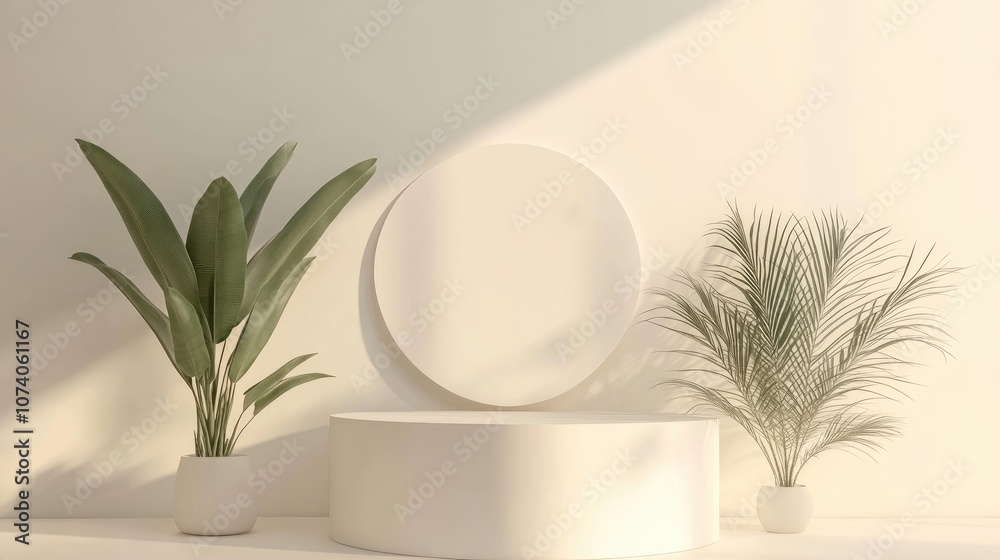Poster empty white podium with an abstract hipster backdrop 3d illustration of a display pedestal for showc