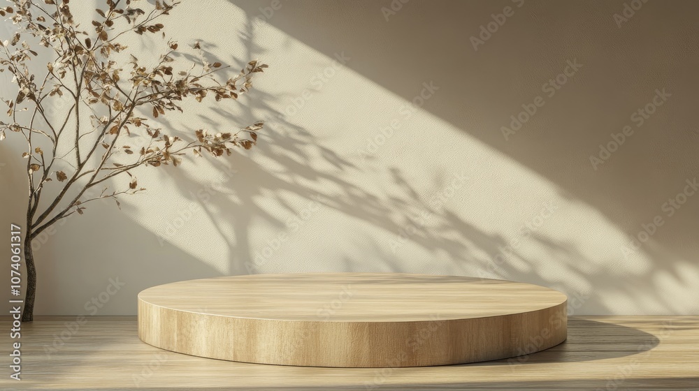 Poster wood display pedestal wood product stand backdrop empty wooden podium conceptual stage showcase 3d r