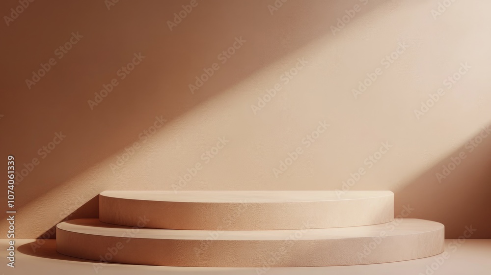 Aufkleber Minimalist podium mock up for product display in an abstract light brown composition featuring 3D render and illustration with modern colors