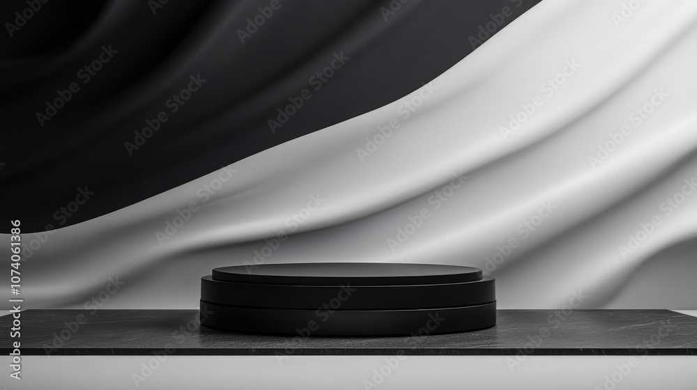 Aufkleber 3d rendering of a blank background for cream cosmetics featuring a sleek black podium