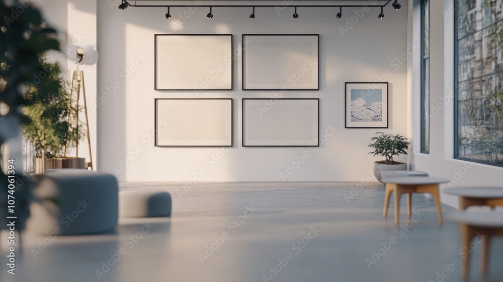 Aufkleber Empty frames displayed in a showroom 3D rendering