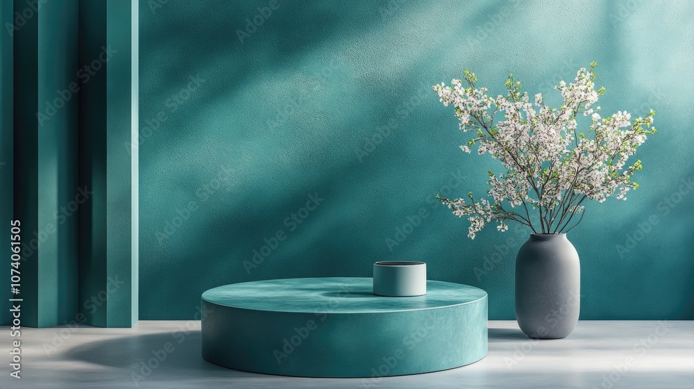 Poster cyan pedestal creation for product display 3d visualization