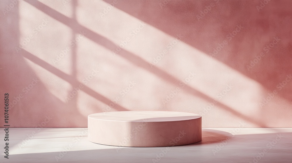 Aufkleber 3D Render of an Abstract Composition Featuring a Round Pedestal Minimalist Studio Environment with Copy Space Modern Interior Backdrop for Landing Page Display and Product Presentation