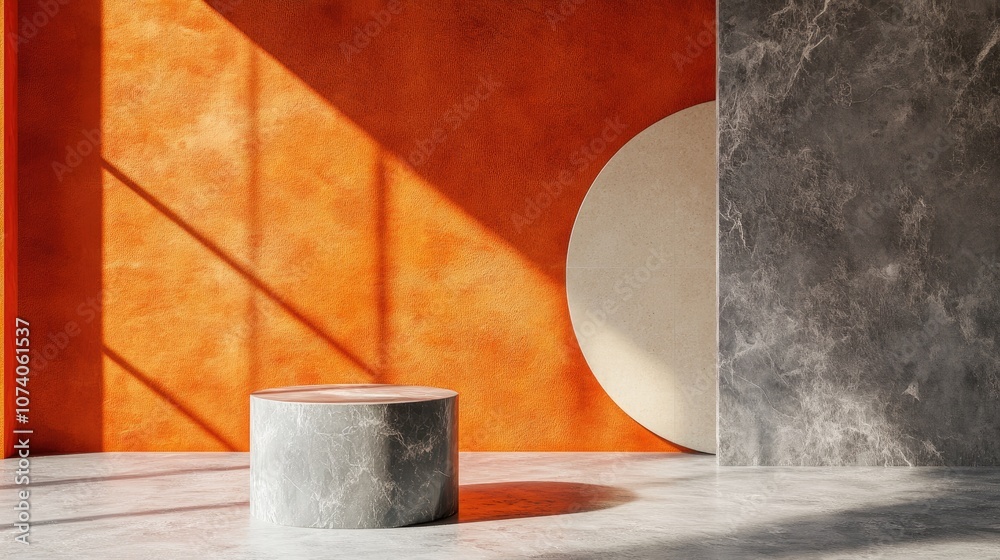 Fototapete Stylish and visually striking abstract backdrop featuring elements designed in a minimalist style with a studio pedestal 3D imagery and rendering