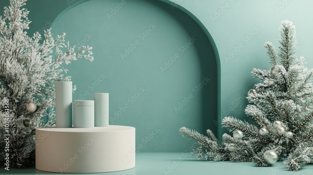 Poster abstract minimal mock up scene featuring geometric podium shapes for showcasing cosmetic product dis