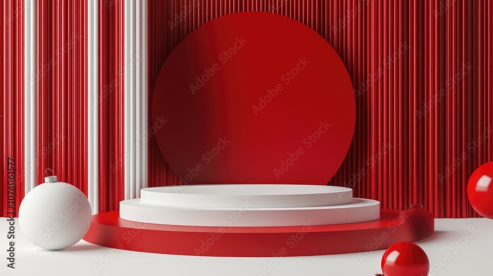 Poster 3d minimal studio background featuring a red and white podium scene abstract geometric shape illustr
