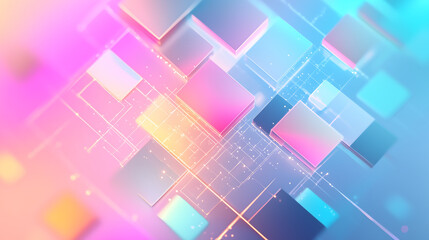 Vibrant digital shapes with glowing neon colors create dynamic abstract background. interplay of light and geometry evokes sense of modern technology and creativity