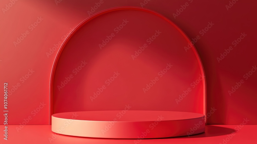 Poster empty 3d podium pedestal for showcasing or presenting on a red backdrop