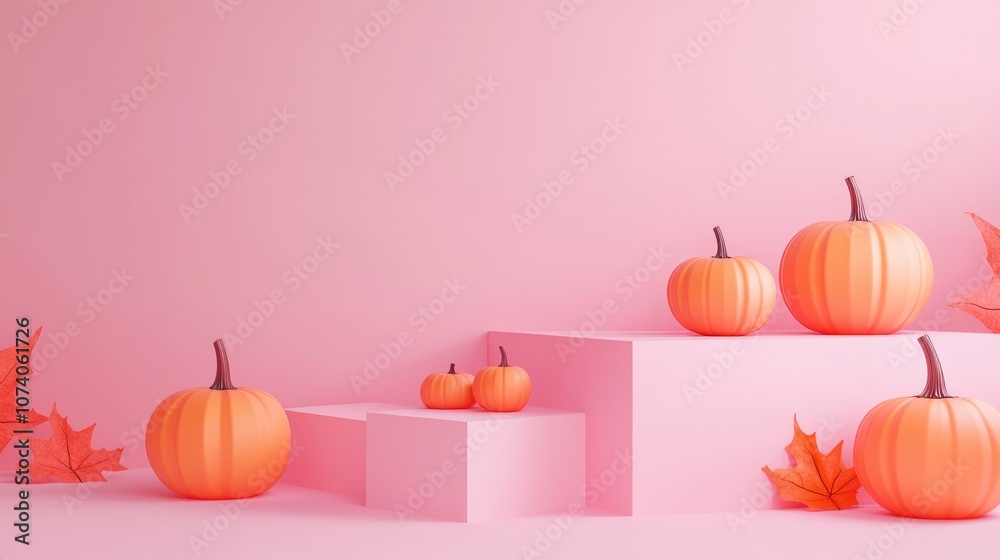 Leinwandbilder 3d render of an abstract pink background featuring geometric podiums for product display complemente