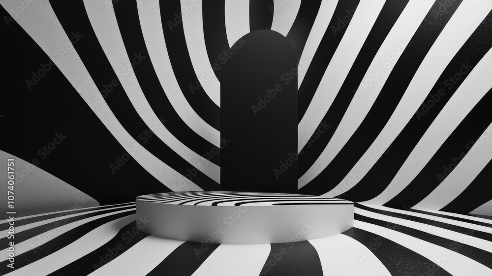 Aufkleber 3d rendering of an abstract black and white background featuring a podium