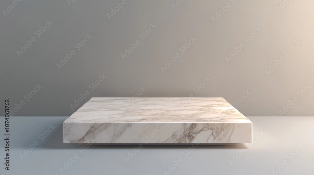 Fototapete Light pastel gradient background featuring a marble square display platform A minimalist studio setting with a podium against a gray backdrop 3D rendering