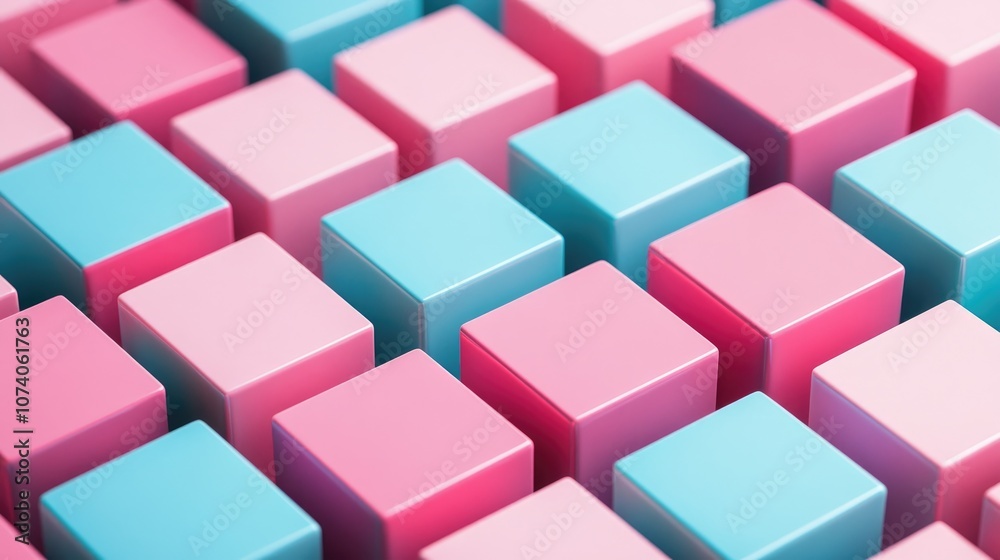 Aufkleber 3d illustration featuring rows of pink and blue squares collection of cubes on a monochrome backgrou