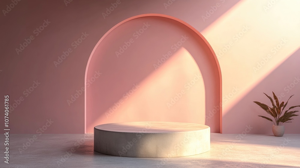 Aufkleber minimalistic abstract backdrop with a pedestal 3d illustration and rendering