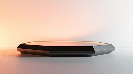 Hexagonal base podium exhibition Product display platform 3D rendered illustration on a technological white background for mobile devices