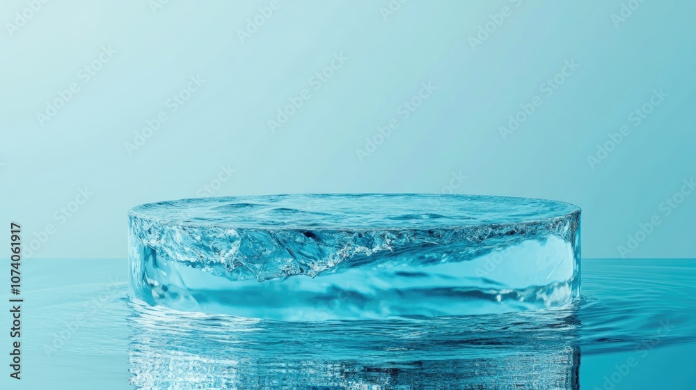 Aufkleber blue cylindrical podium featuring a water surface texture against a blue backdrop ideal for product 