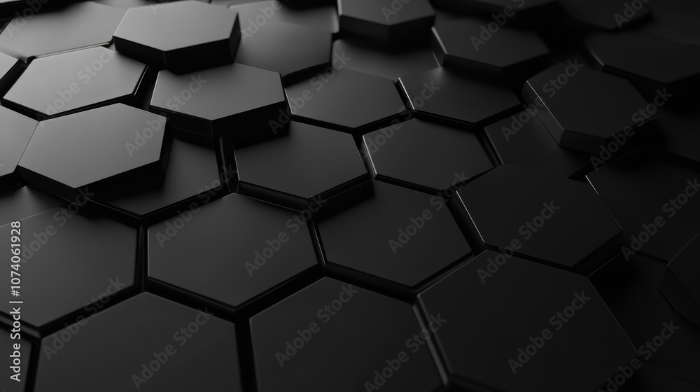 Fototapete futuristic hexagonal black abstract display 3d rendering