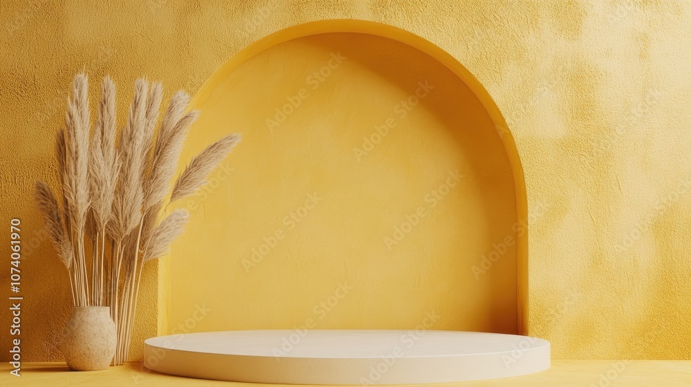 Poster 3D yellow podium with a minimal studio background Abstract geometric shape object rendering for showcasing seasonal products