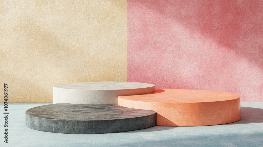 Poster minimalist podium with a pastel backdrop suitable for product display 3d rendering illustration
