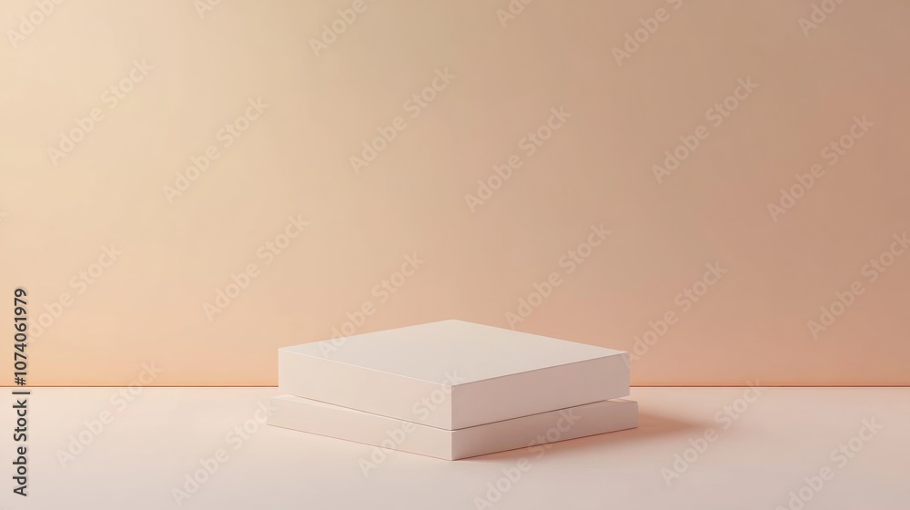 Poster 3D rendering of a white square podium with a plain background for product promotion minimalist design