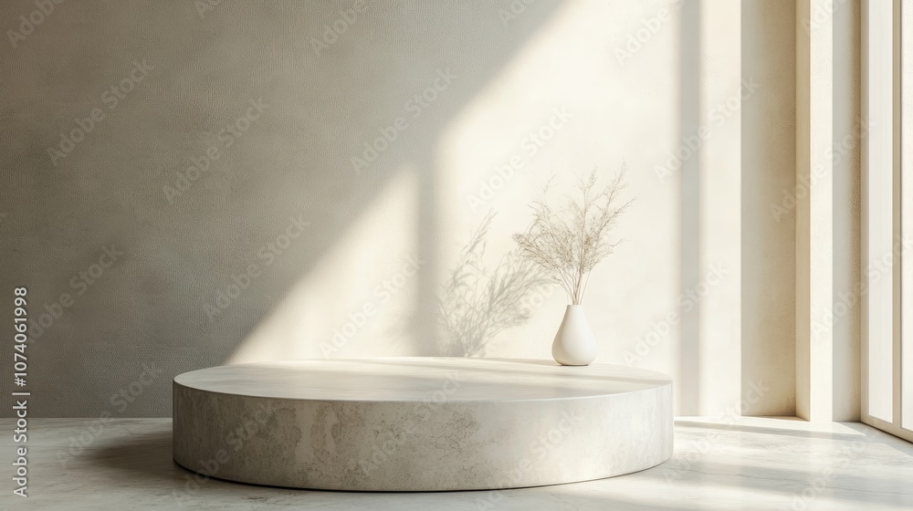 Poster muted color background minimalistic product showcase mockup with a stylish podium