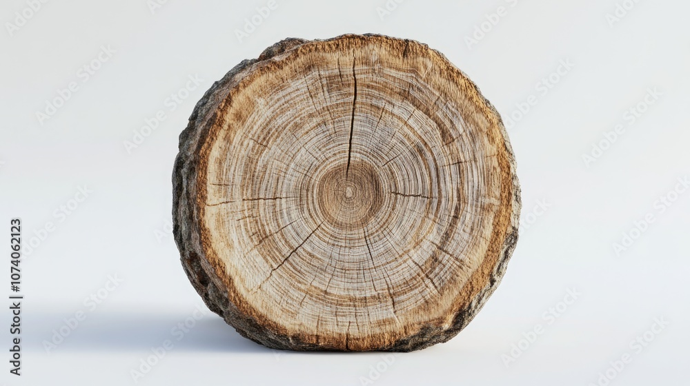 Poster 3d render of an isolated tree trunk cut on a white background