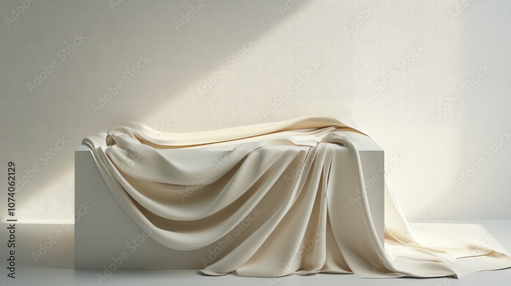 Poster Box draped with fabric 3D rendering Minimalist concept