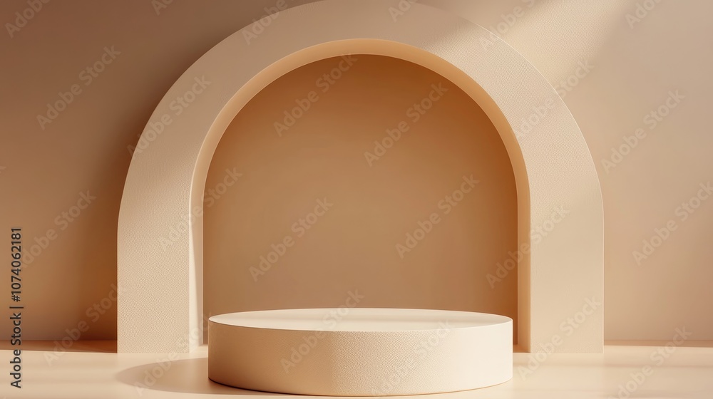 Poster Empty cylindrical podium on a simple background Abstract minimal setting featuring geometric shapes Design suitable for product display 3D rendering