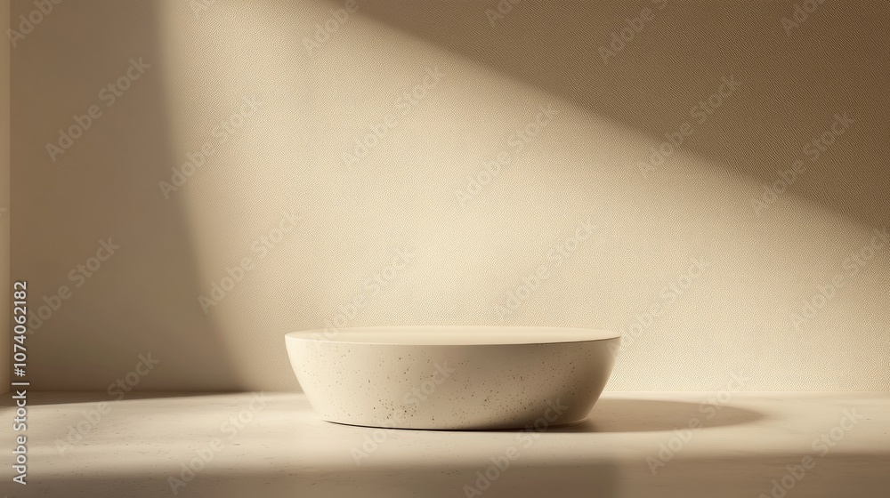 Poster Empty cylindrical podium on a simple background Abstract minimal setting featuring geometric shapes Design suitable for product display 3D rendering