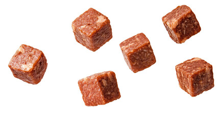 Falling Beef Cubes on a Transparent Background for Culinary Use Generative AI