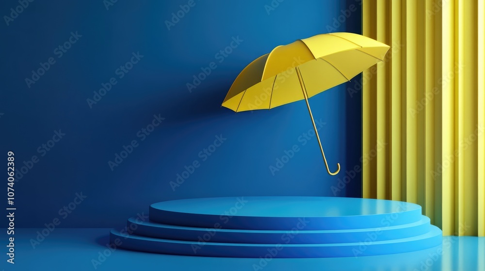 Fototapete 3d rendering of an abstract geometric podium background minimalistic empty showcase template blue se