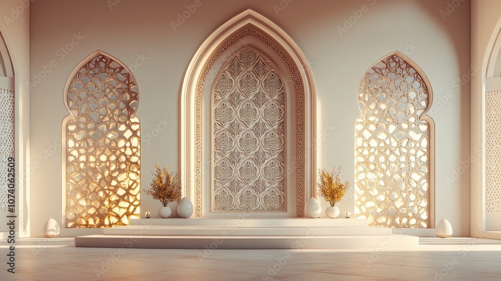 Aufkleber 3d illustration featuring a background for advertising and wallpaper with an islamic pattern and a f