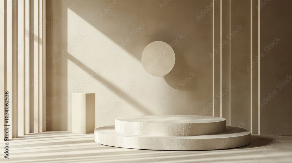 Aufkleber Geometric shape background in a minimalist studio environment featuring a podium display or showcase 3D rendering 3D Illustration