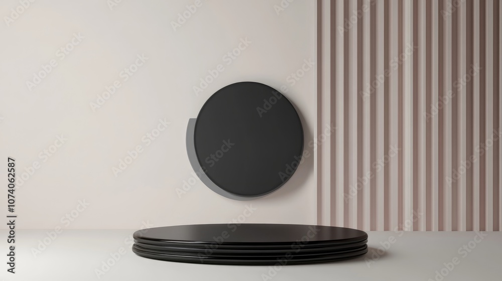 Poster 3d rendering of a minimalist background for cosmetic products featuring a sleek black podium