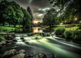 Captivating Long Exposure Photography of a Serene Landscape at Dusk with Flowing Water, Soft Light Trails, and a Tranquil Atmosphere Creating a Dreamy Effect