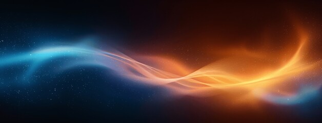 Obraz premium Grainy Noisy Gradient Background with Glowing Blue Yellow and Orange Waves on Black Backdrop Vibrant Dark Poster Design with Copy Space