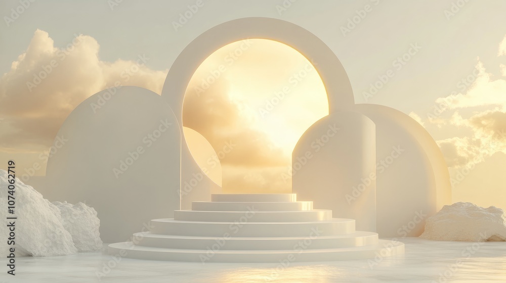 Aufkleber 3d background featuring white podiums podium setting abstract minimalistic scene